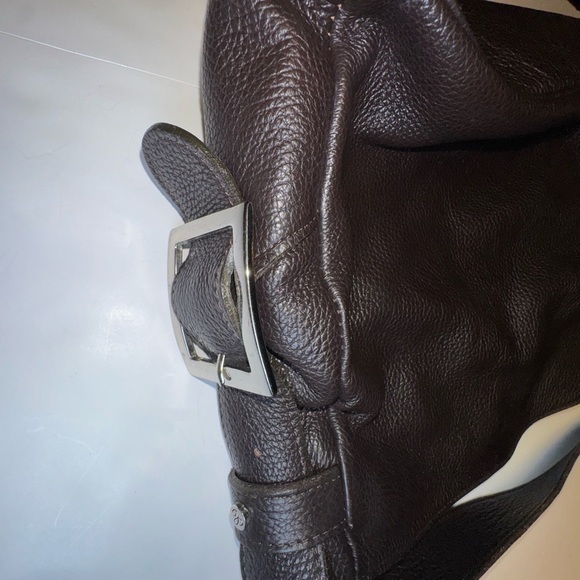 Vintage Italian Dark Brown Pebbled Leather Shoulder Bag Tote Bag - Picture 5 of 14